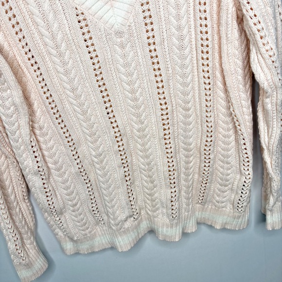Lauren Ralph Lauren Cable Knit Sweater Size X Cotton Pink White Classic Preppy - Picture 3 of 9